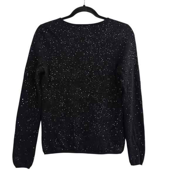 VERTICAL DESIGN 2-PLY Women's Cashmere Sequined CrewNeck Sweater Size L Black - Picture 2 of 4